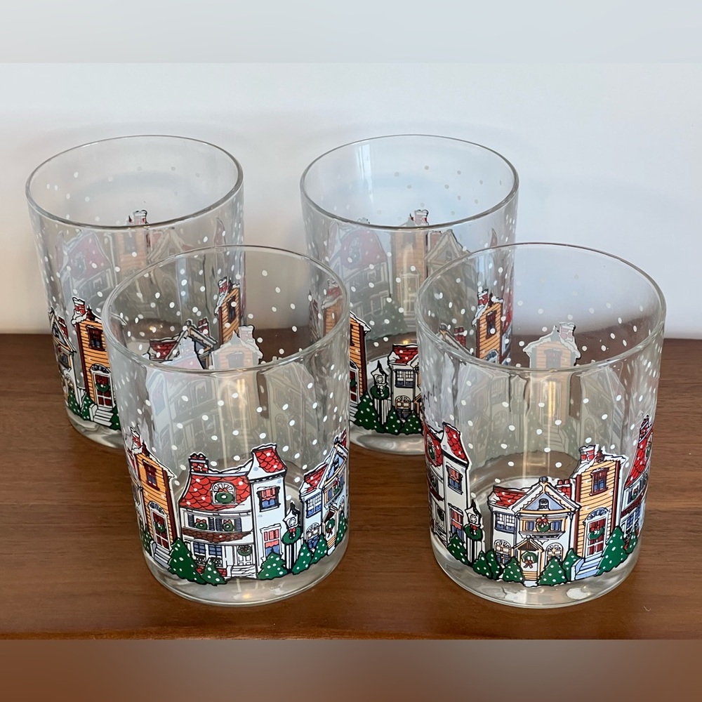 Christmas Low Ball Drinking Glasses Tumbler SET OF 4 Mint Luminarc D'Arques